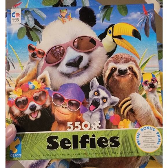 Ceaco Selfies Beach Party Panda Sloth Monkey 550 Piece Jigsaw Puzzle Complete - Picture 4 of 8